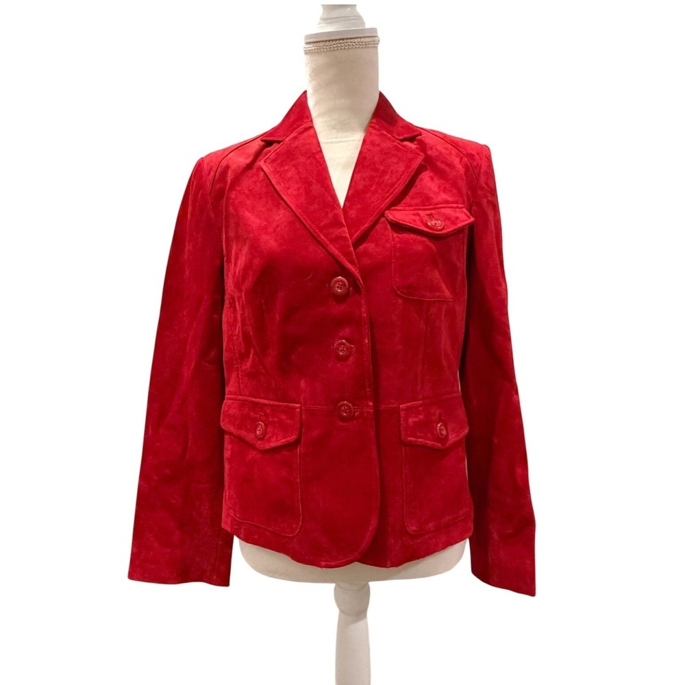 VTG Preston & York Womens M Red Suede Leather Blazer Jacket Statement Structured